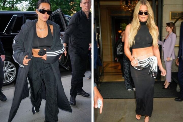 Kim Kardashian Sports a Balenciaga X Adidas tracksuit while Khloe Kardashian wore Laquan Smith in New York